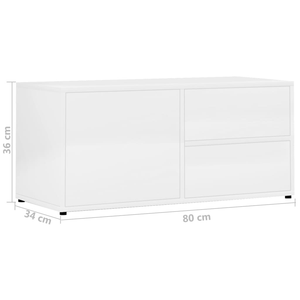 TV Cabinet High Gloss White 80x34x36 cm Chipboard